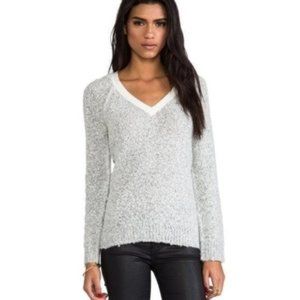 Sanctuary Womens Plush Teddy V Neck Sweater Size Small Gray Ivory Cream